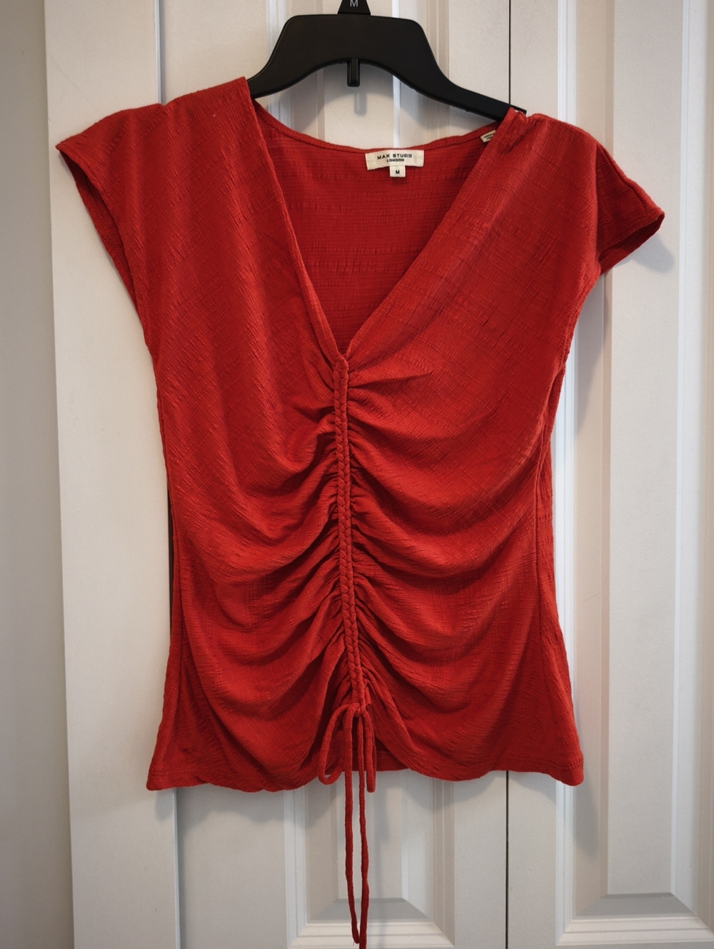 Max Studio Red Ruched Front V-Neck Women's Top